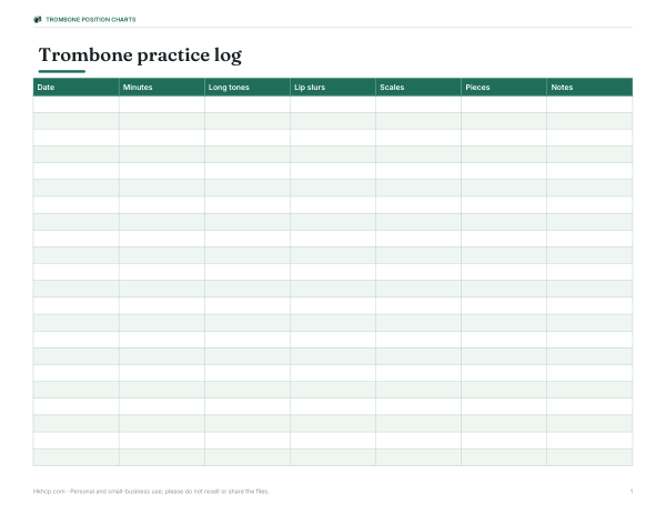 Preview of Printable Trombone Practice Log